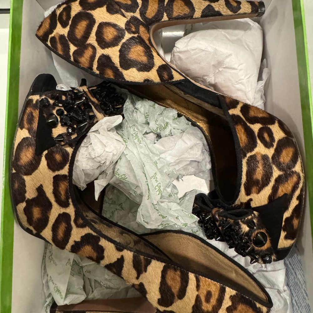 Sam Edelman Animal Print Heels with Black Embellishments